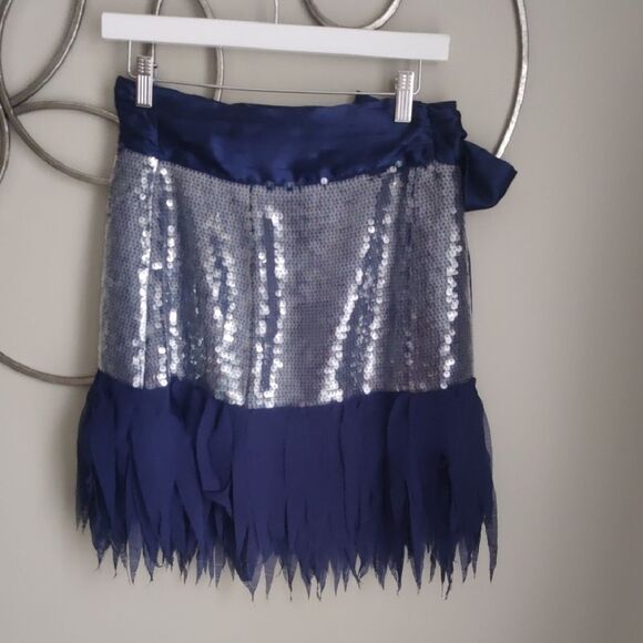 NWT $168  Anthropologie Shimmering Sequin and Fringe Mini Skirt - Picture 6 of 9